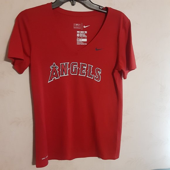 Nike Dri Fit Women's LA Angels Athletic Cut V Neck SS Shirt Size M - Picture 2 of 4